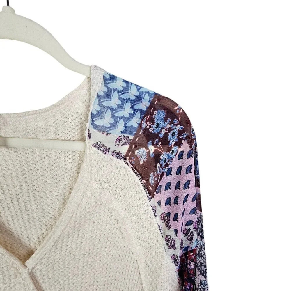 By‎ Together Wrap Look Waffle Knit Pullover Blouse Contrast Sleeves Size Large - Picture 2 of 12
